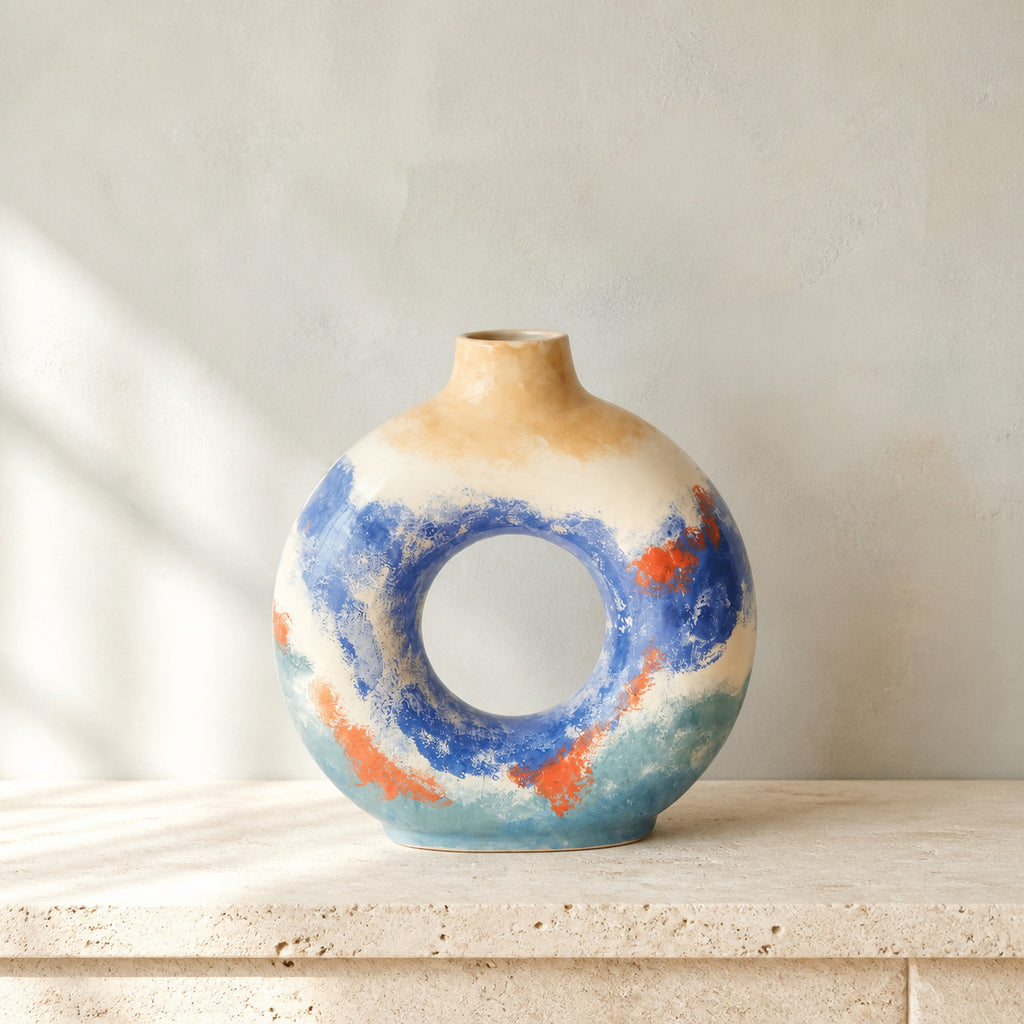 KAO-MARINA Ocean Ring Vase — Handmade Coastal Stoneware