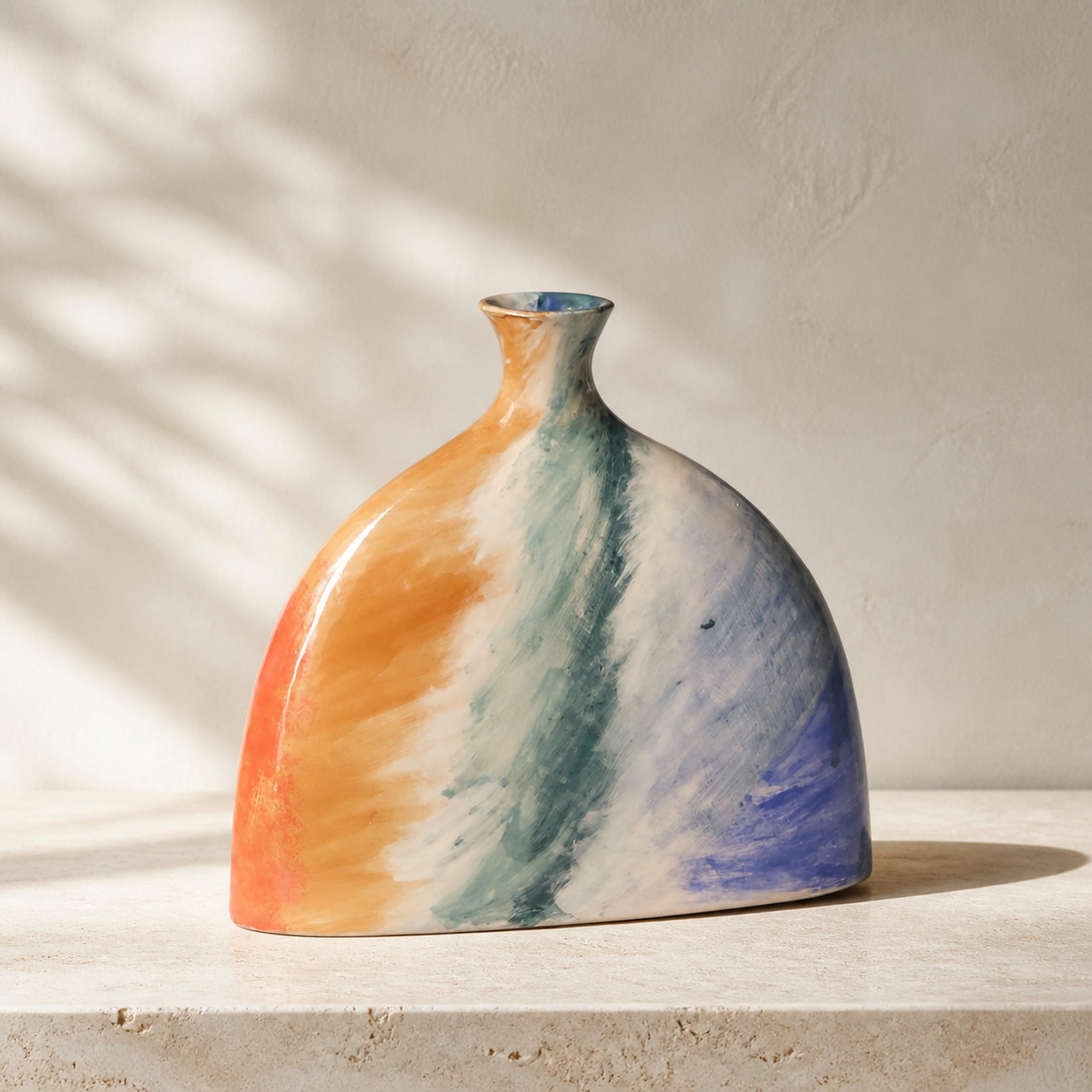 KAO-MARINA Hand-Painted Ceramic Vase — Sculptural Coastal Decor