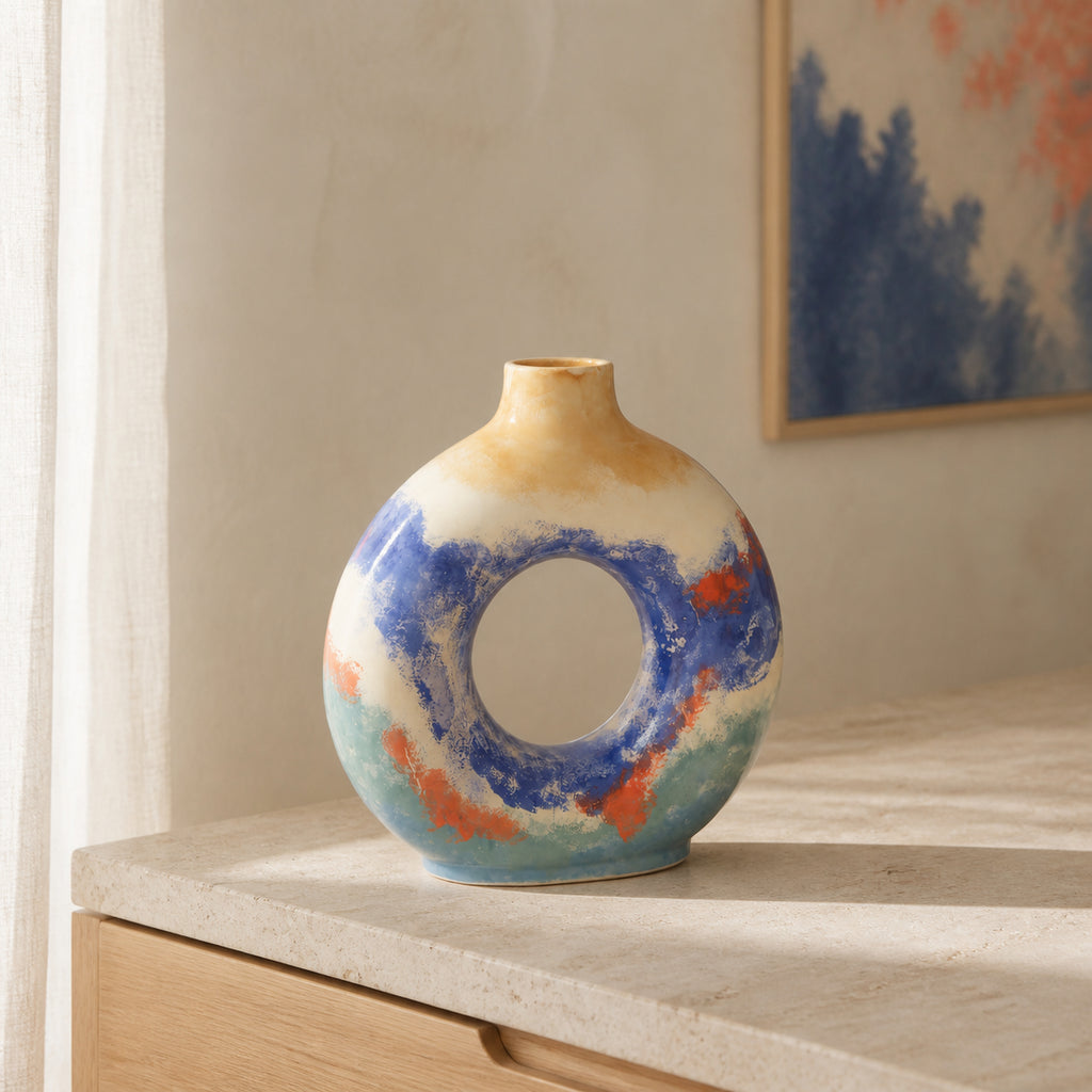 KAO-MARINA Ocean Ring Vase — Handmade Coastal Stoneware