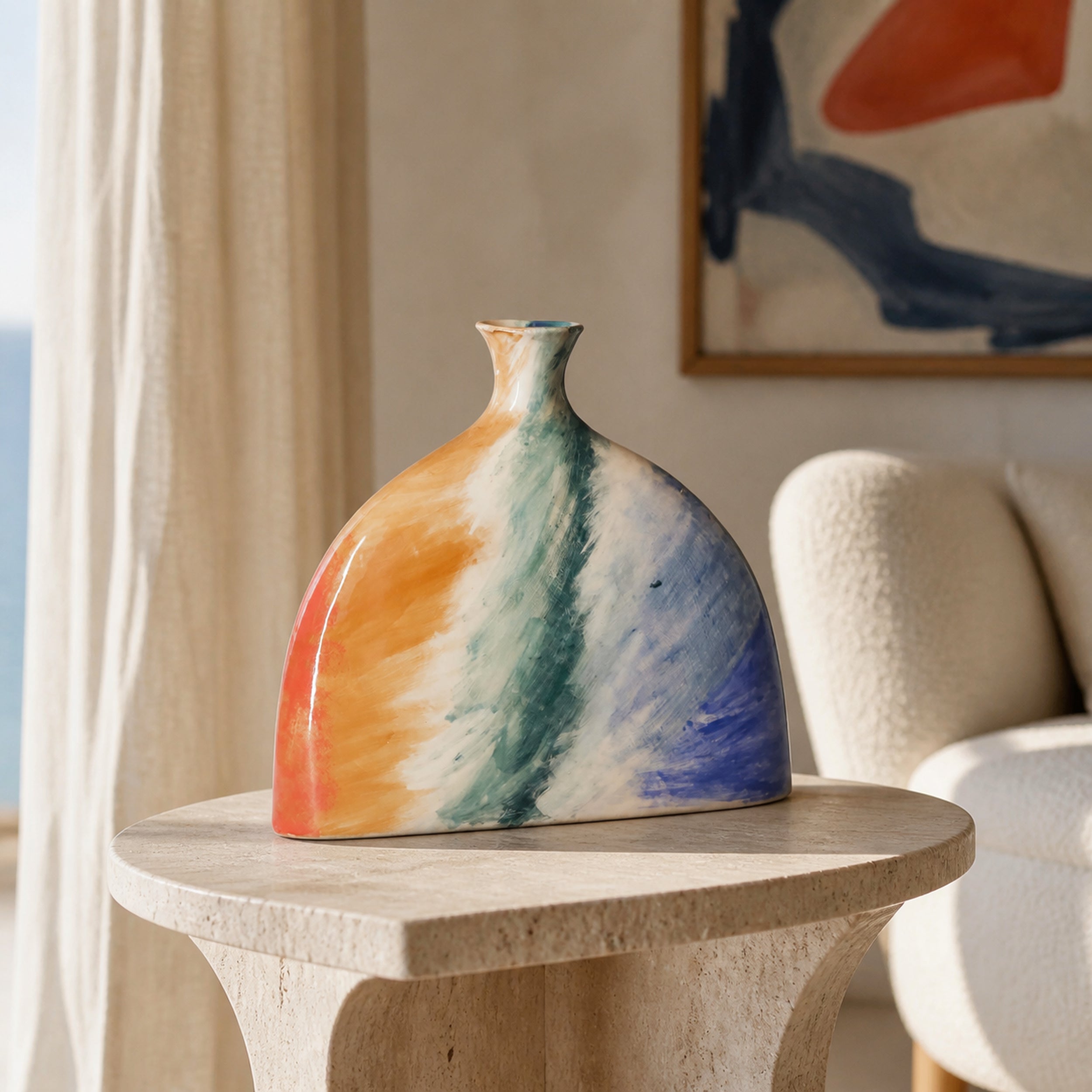 KAO-MARINA Hand-Painted Ceramic Vase — Sculptural Coastal Decor
