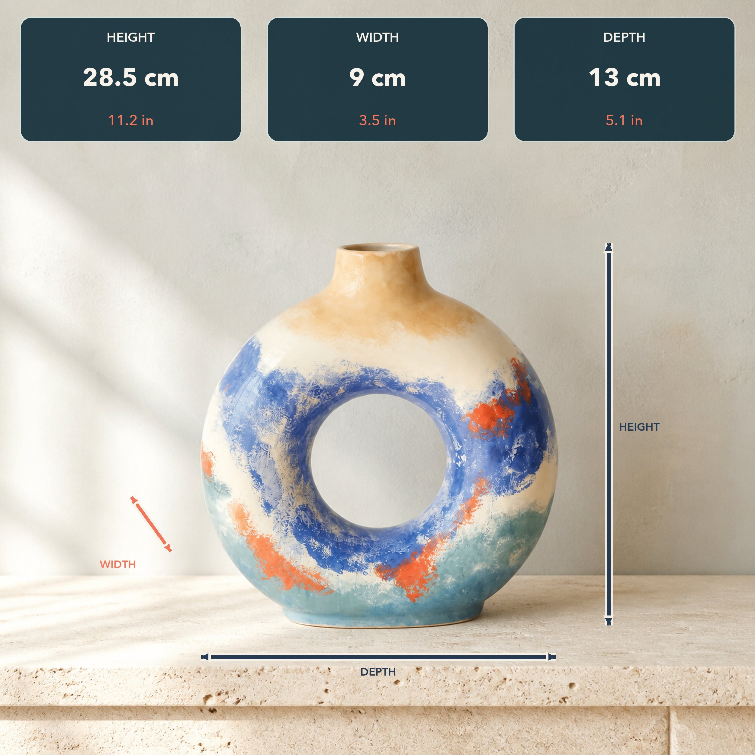 KAO-MARINA Ocean Ring Vase — Handmade Coastal Stoneware