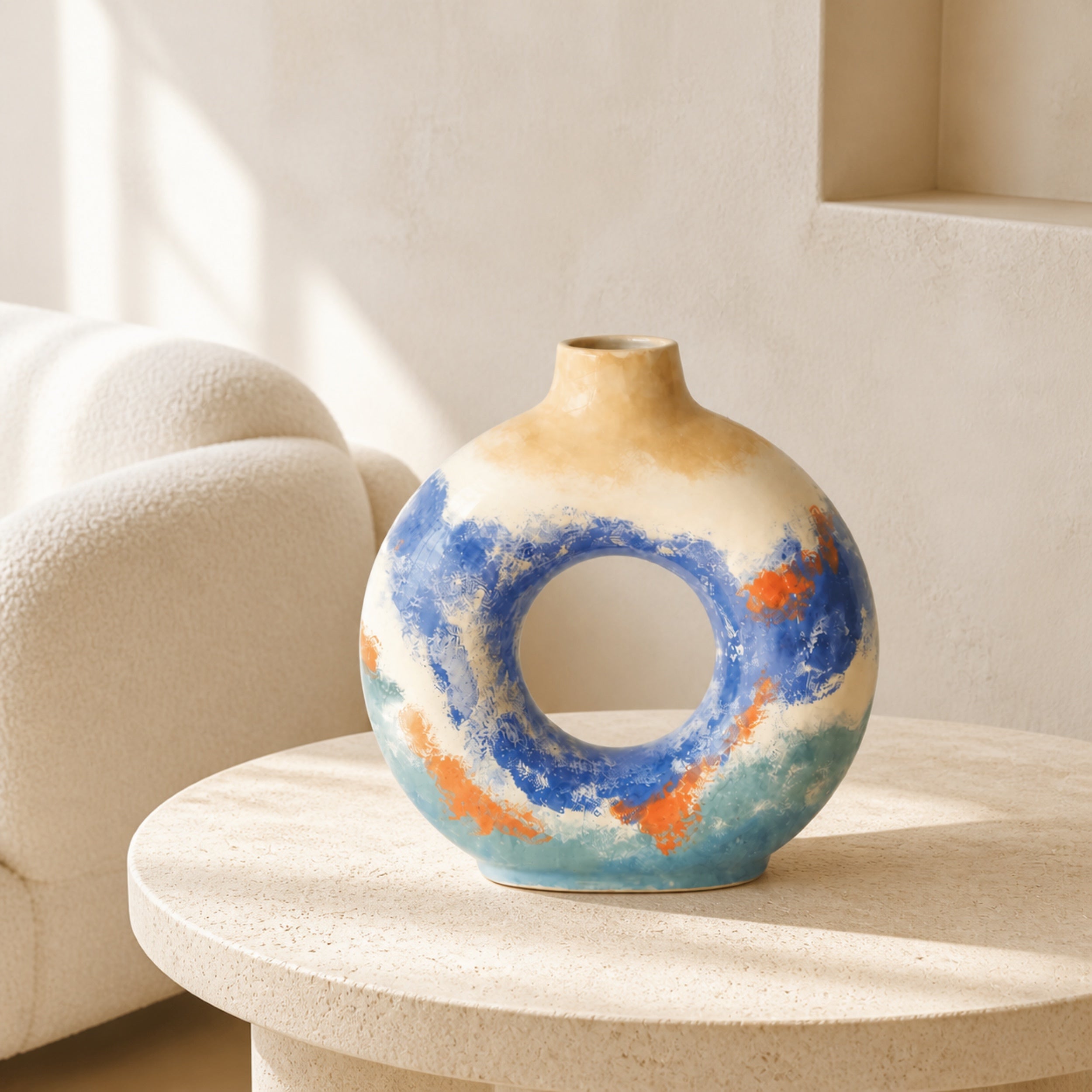 KAO-MARINA Ocean Ring Vase — Handmade Coastal Stoneware