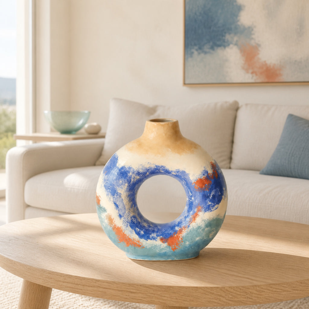 KAO-MARINA Ocean Ring Vase — Handmade Coastal Stoneware