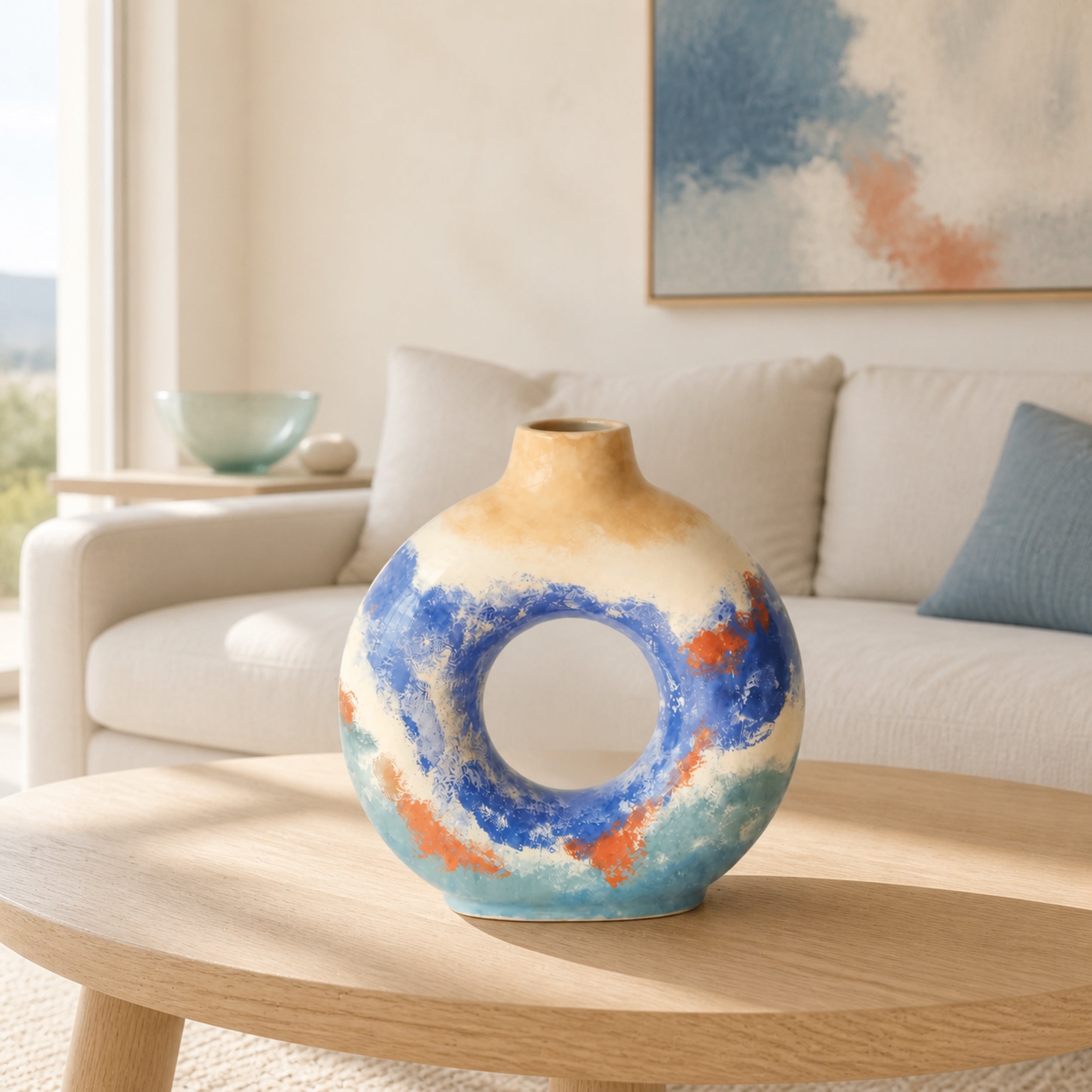 KAO-MARINA Ocean Ring Vase — Handmade Coastal Stoneware