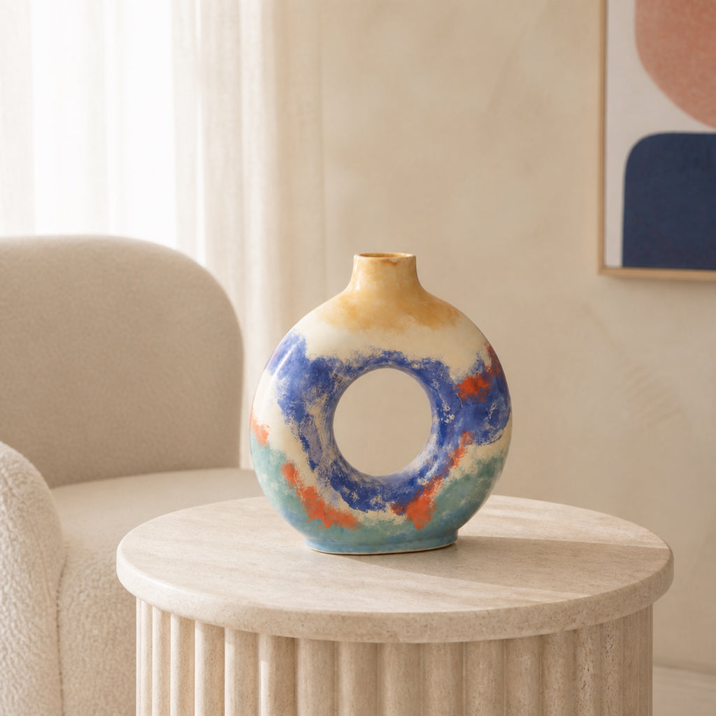 KAO-MARINA Ocean Ring Vase — Handmade Coastal Stoneware