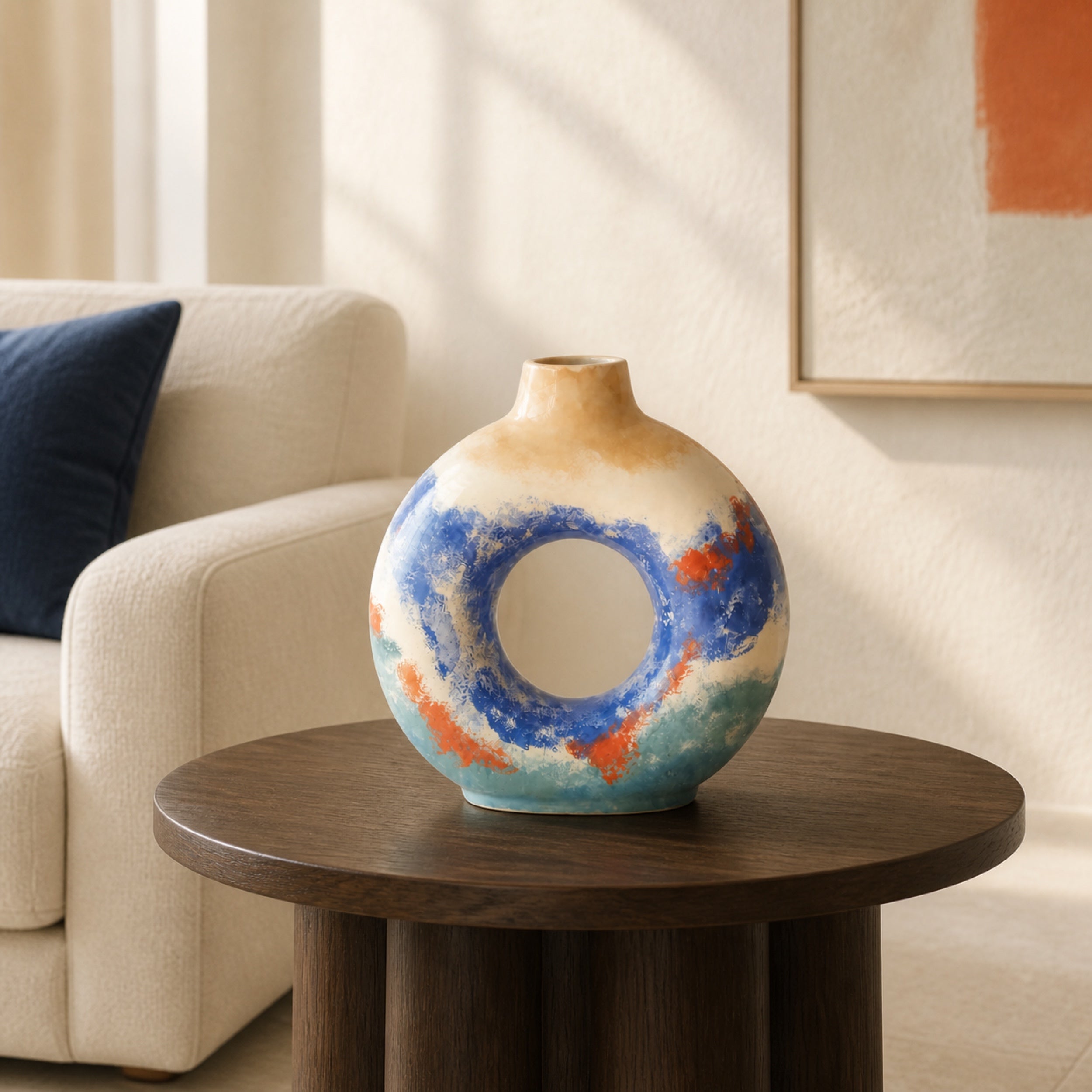 KAO-MARINA Ocean Ring Vase — Handmade Coastal Stoneware